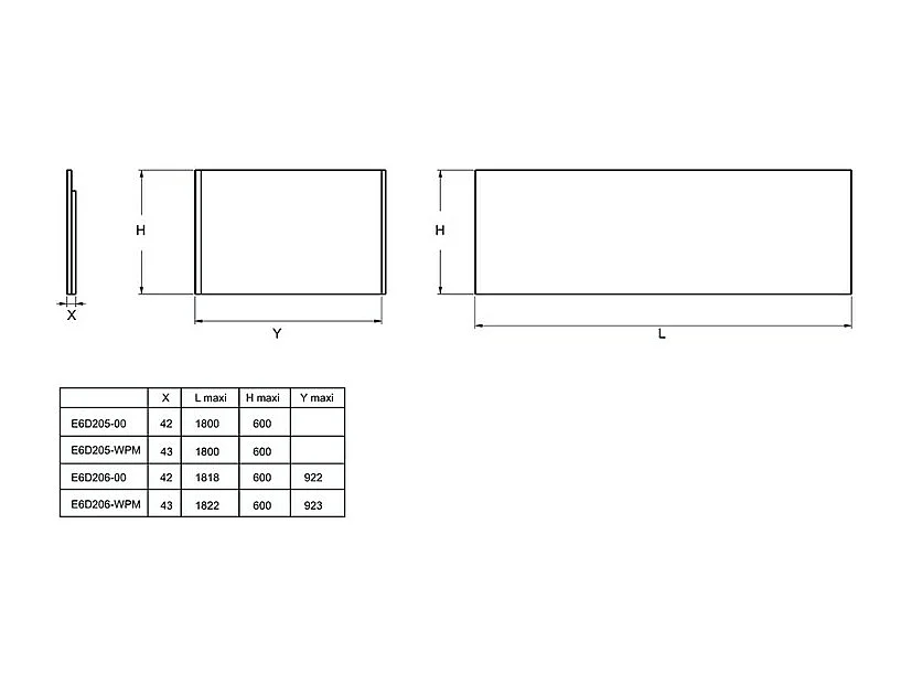 JACOB DELAFON Tablier frontal pour baignoire rectangulaire 180 x 90 x 60 cm installation angle Blanc mat