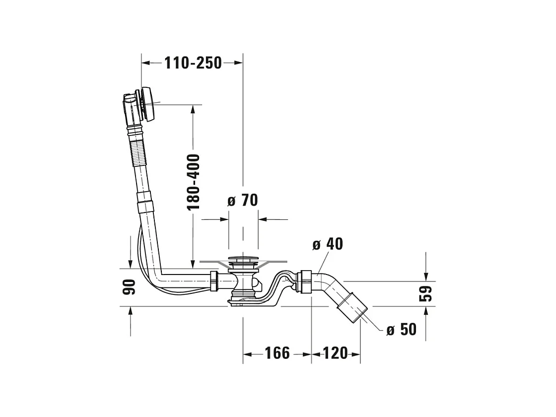 Vidage baignoire DURAVIT 28x8x45 cm latéral