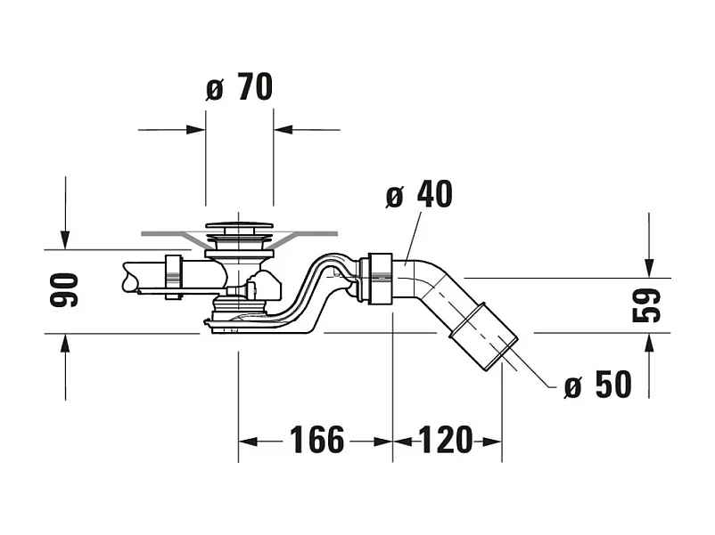 Vidage baignoire DURAVIT 28x8x45 cm latéral