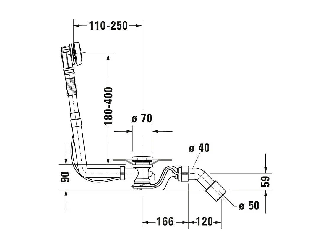 Vidage baignoire DURAVIT 28x8x45 cm latéral