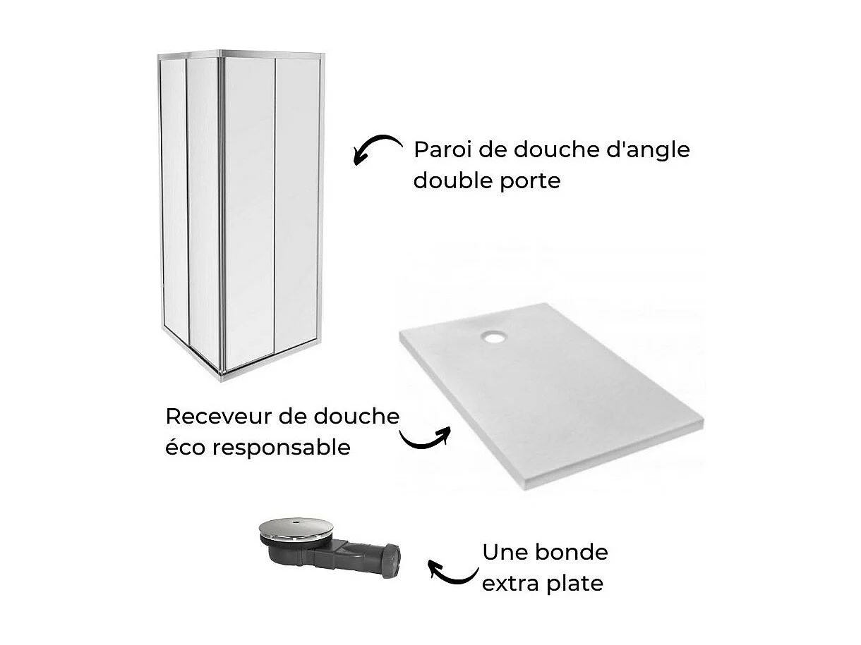 Lot receveur douche JACOB DELAFON Ipso 80x80 cm + paroi douche d'angle 190x80 cm Serenity