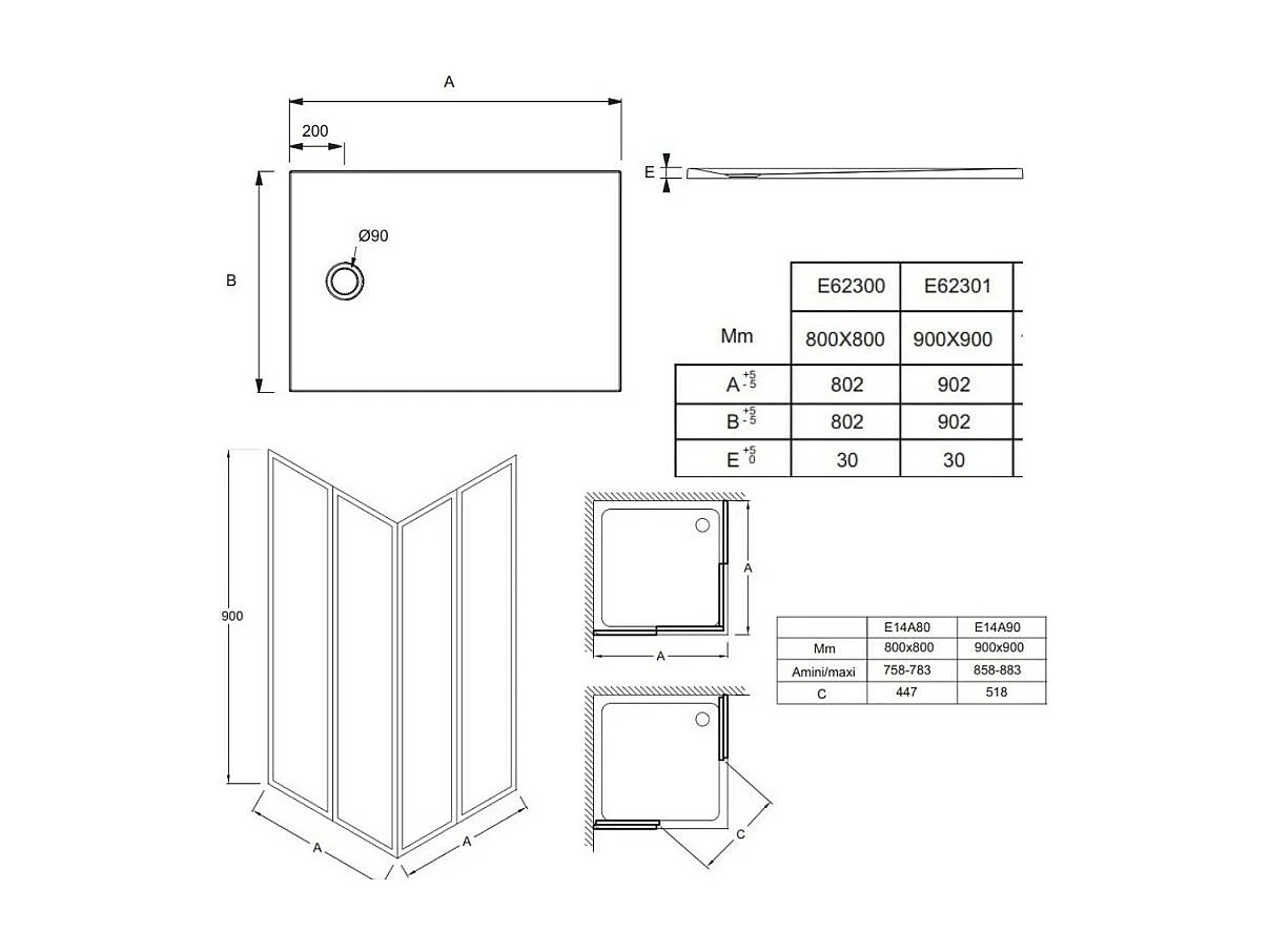 Lot receveur douche JACOB DELAFON Ipso 80x80 cm + paroi douche d'angle 190x80 cm Serenity