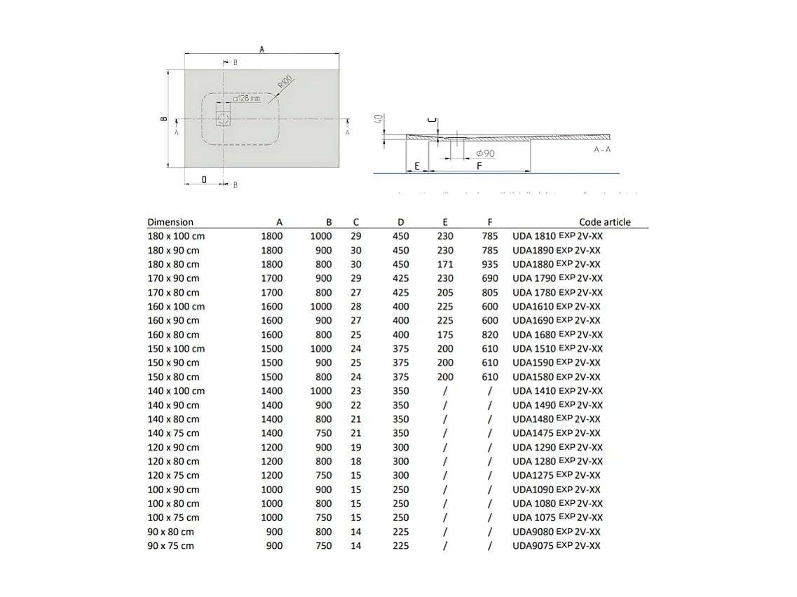 Receveur découpable 100 X 90 VILLEROY ET BOCH Exclusive rectangle blanc