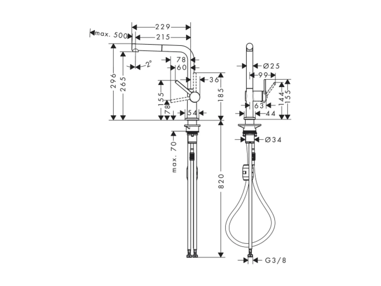 Robinet de cuisine avec douchette HANSGROHE Talis M54 270 noir mat