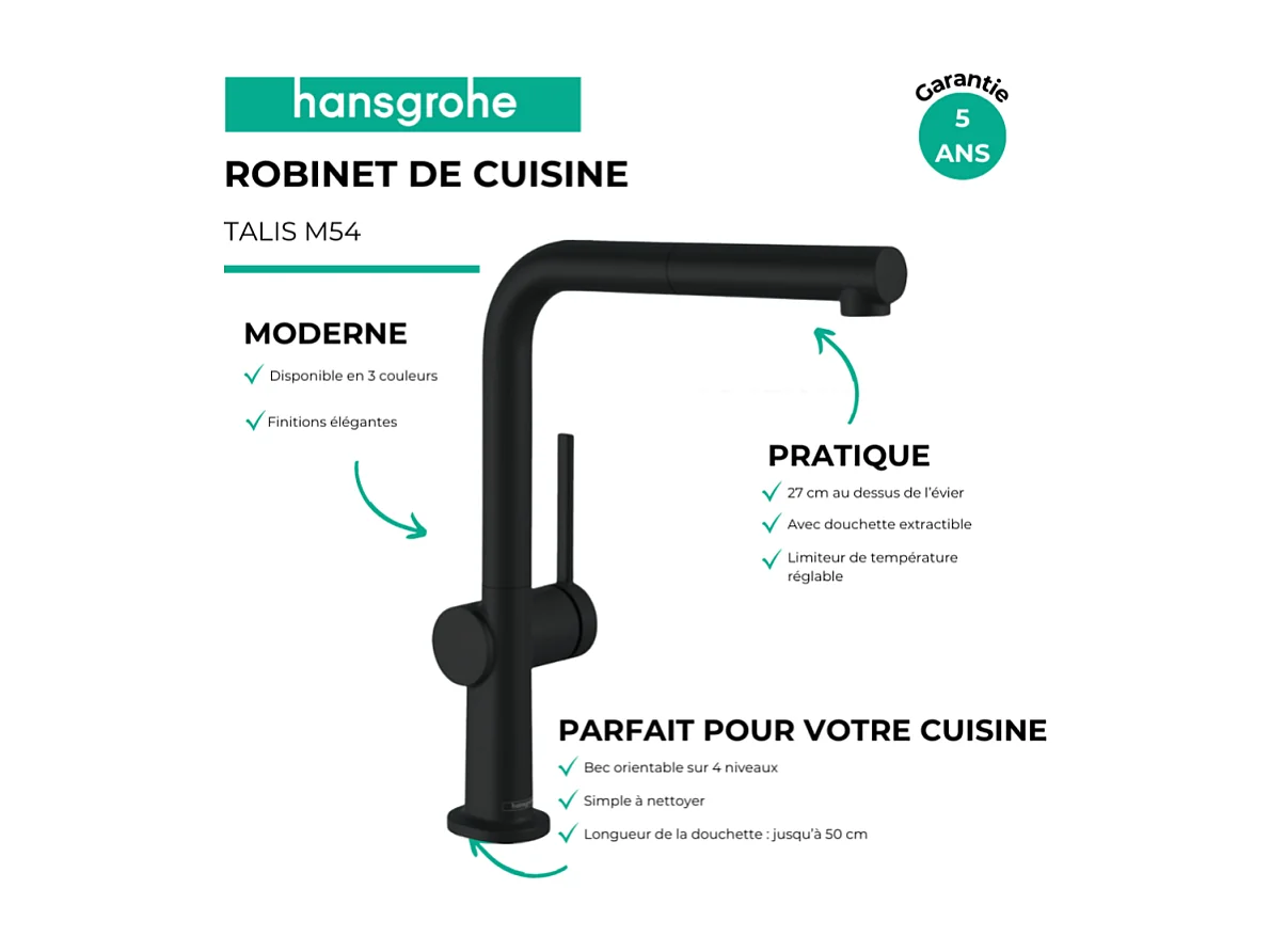 Robinet de cuisine avec douchette HANSGROHE Talis M54 270 noir mat