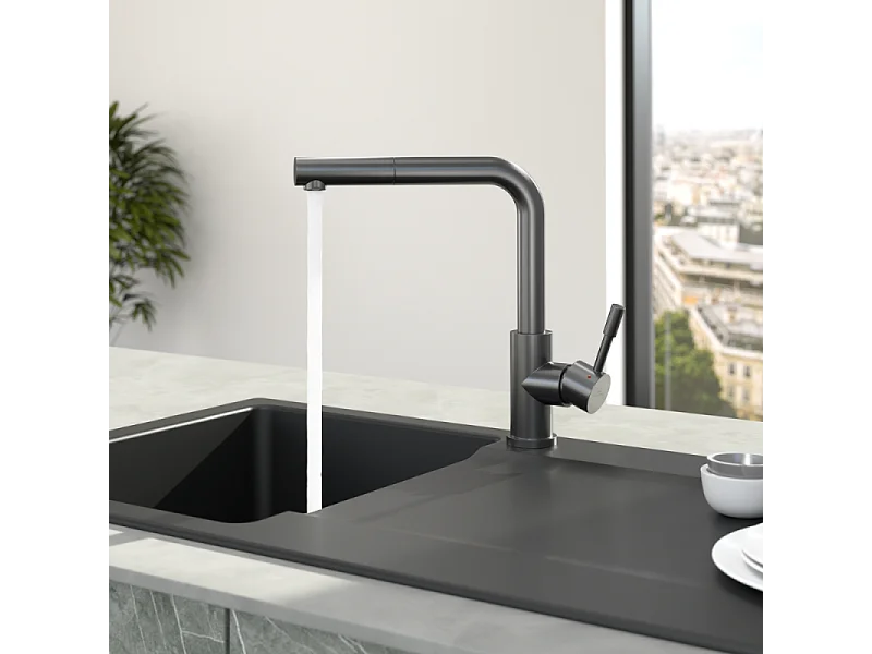 Robinet cuisine VILLEROY ET BOCH Steel Shower anthracite + nettoyant