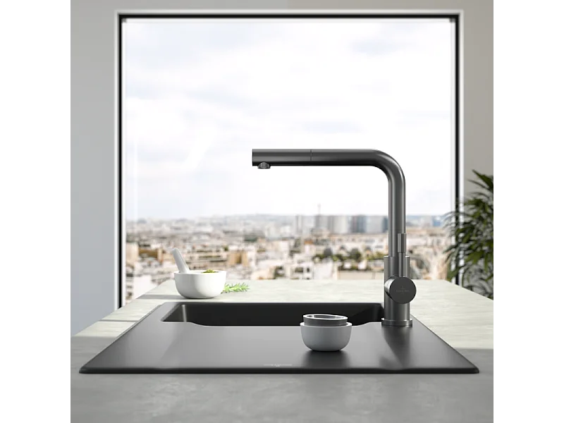 Robinet cuisine VILLEROY ET BOCH Steel Shower anthracite + nettoyant