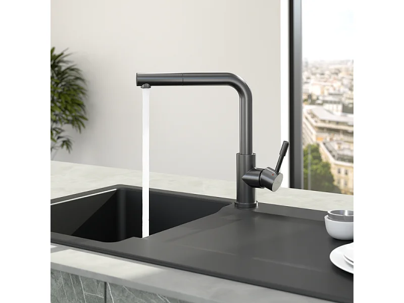 Robinet cuisine VILLEROY ET BOCH Steel Shower anthracite + nettoyant