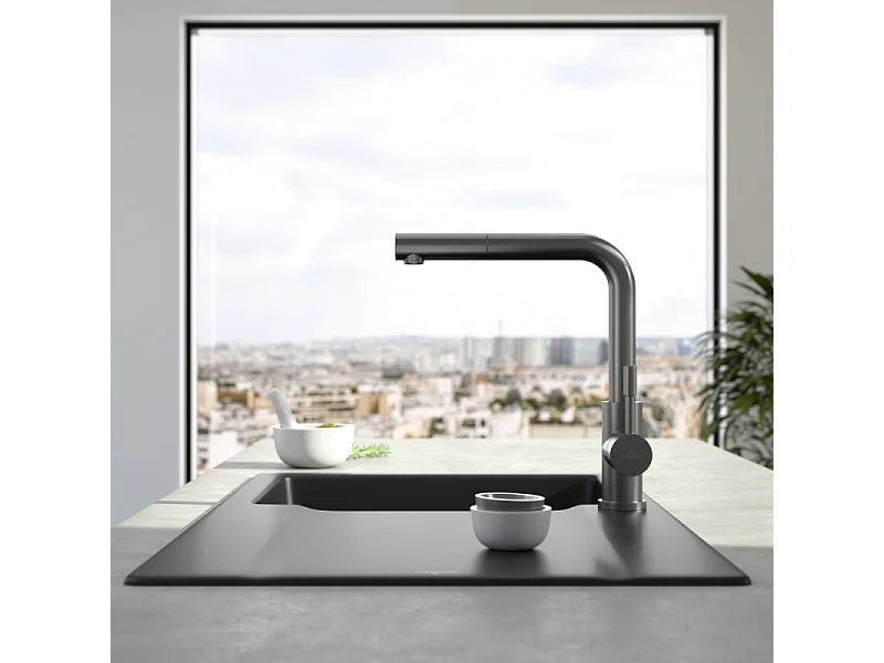 Robinet cuisine VILLEROY ET BOCH Steel Shower anthracite + nettoyant