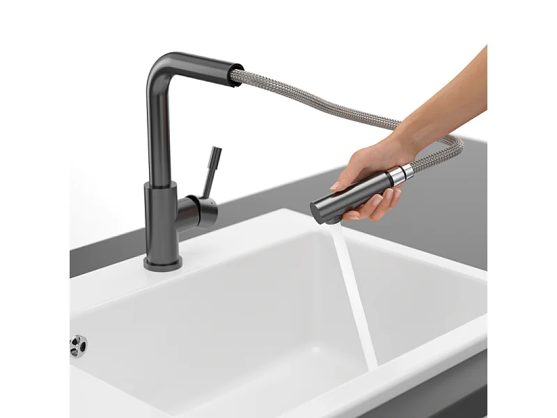 Robinet cuisine VILLEROY ET BOCH Steel Shower anthracite + nettoyant