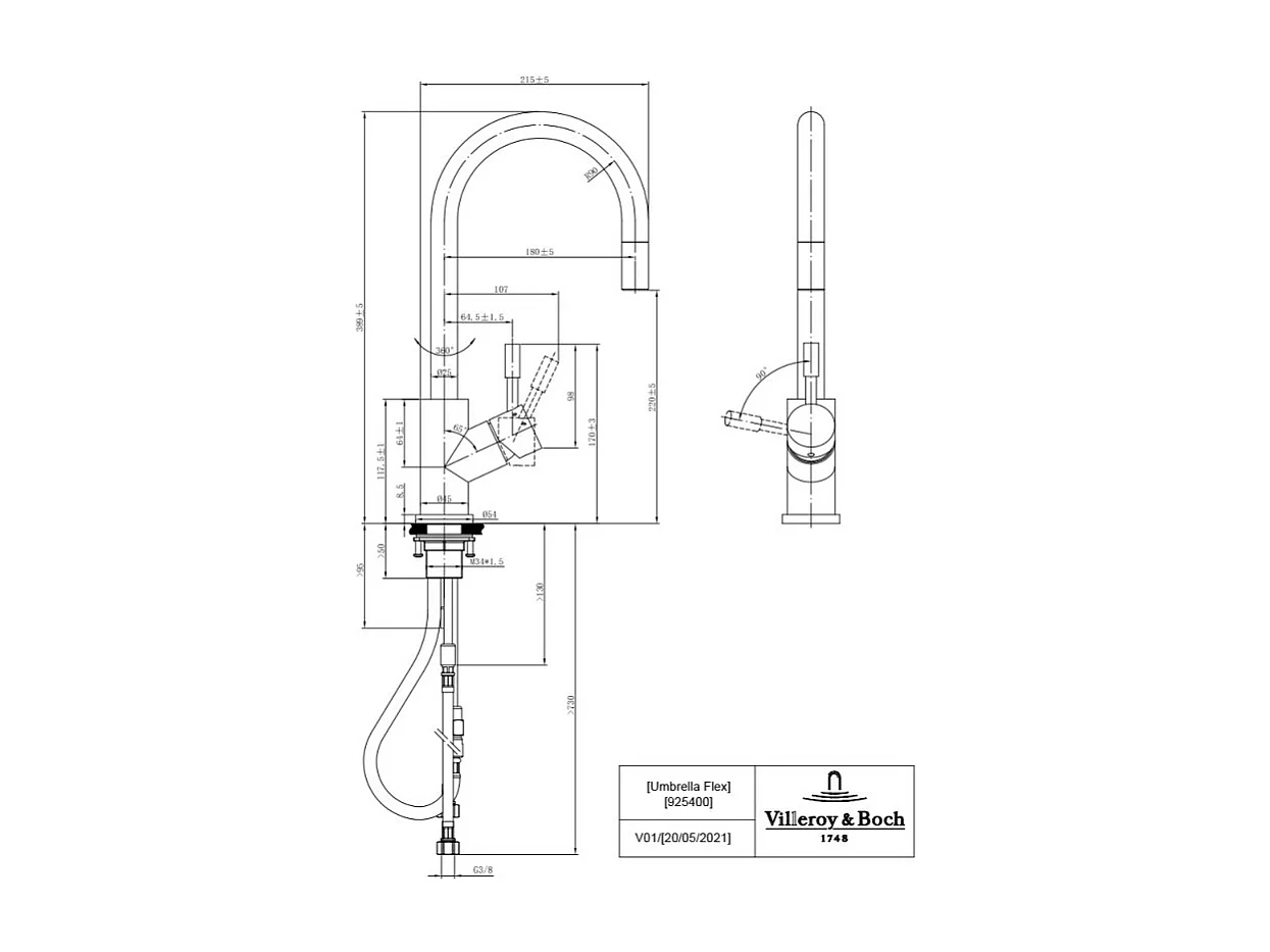 Robinet cuisine VILLEROY ET BOCH Umbrella flex or mat + nettoyant
