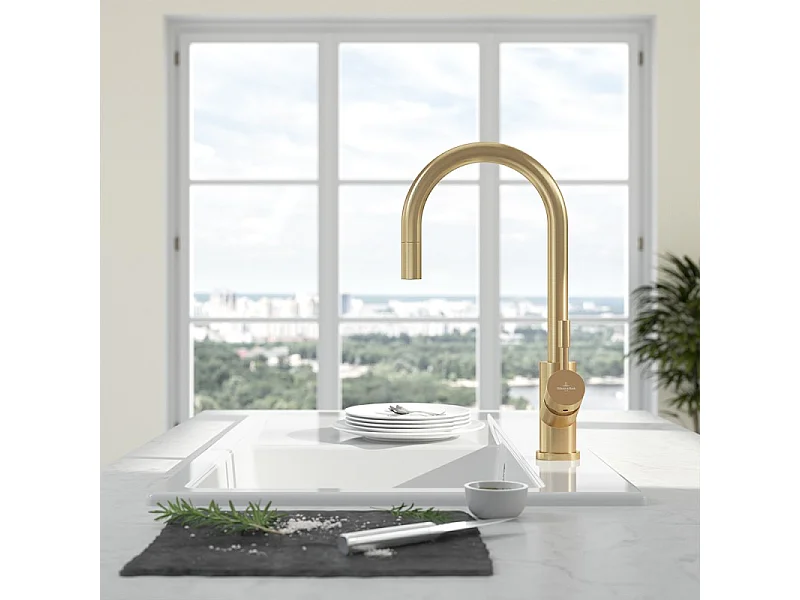 Robinet cuisine VILLEROY ET BOCH Umbrella flex or mat + nettoyant