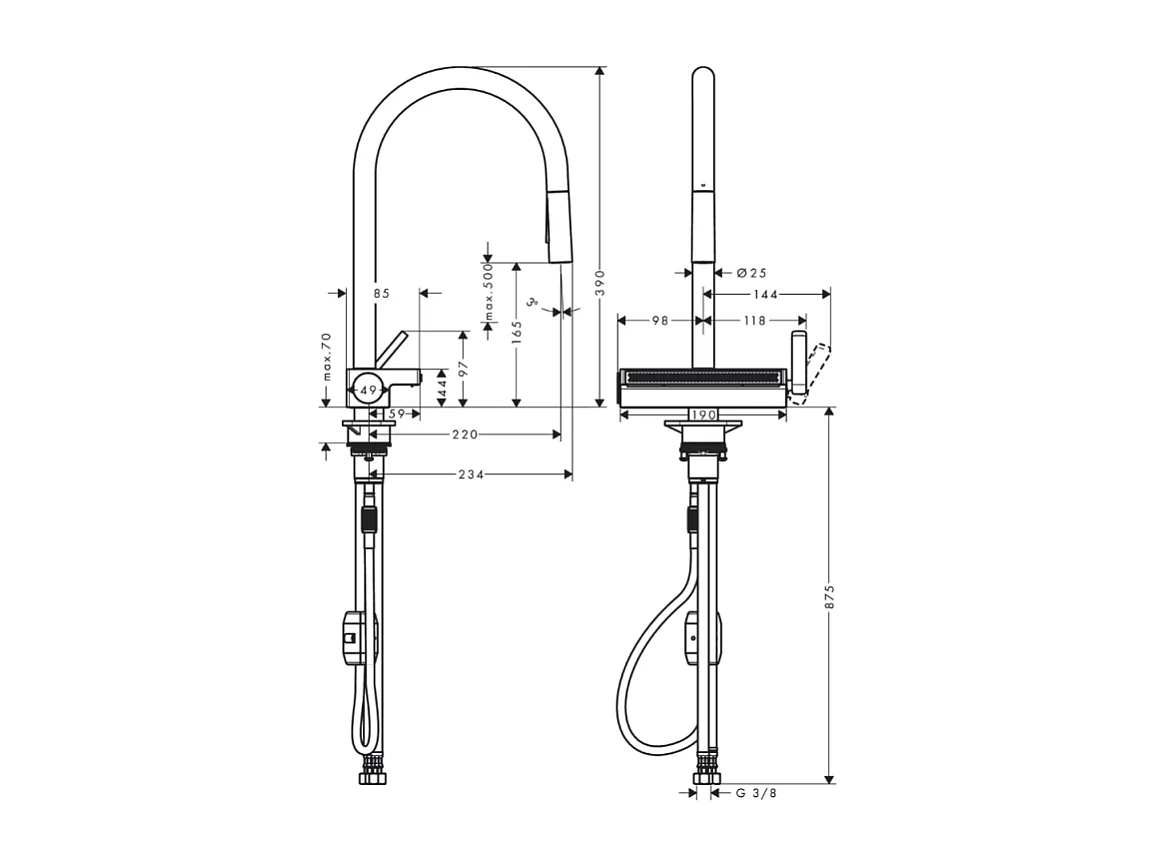 Robinet de cuisine avec douchette HANSGROHE Aquno Select M81 170 3 jets chromé