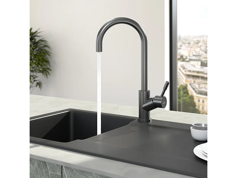 Robinet cuisine VILLEROY ET BOCH Umbrella anthracite + nettoyant