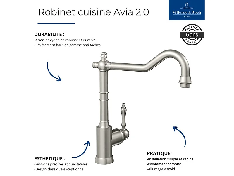 Robinet cuisine VILLEROY ET BOCH Avia 2.0 Bronze