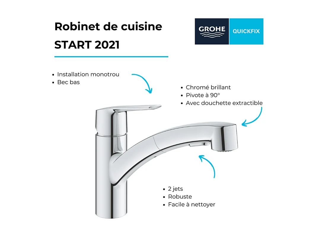 Robinet de cusine avec douchette GROHE Start 2021 + microfibre
