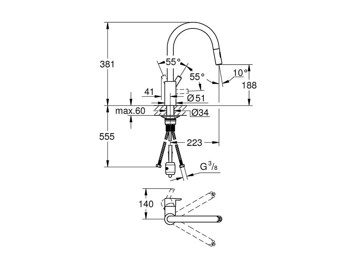 Robinet de cuisine avec douchette GROHE Feel chromé + nettoyant GrohClean