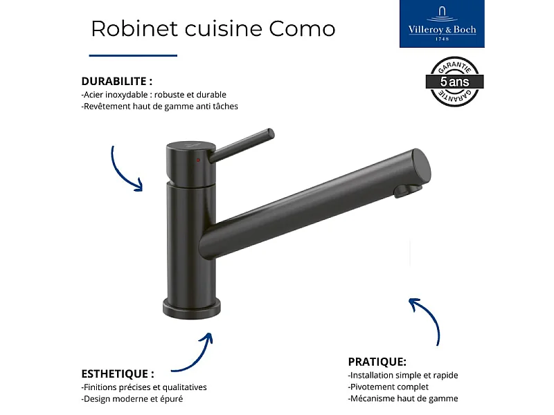 VILLEROY ET BOCH Como grifo de cocina antracita