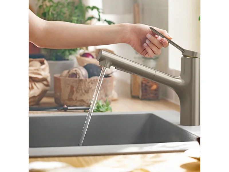 Robinet de cuisine avec douchette HANSGROHE Zesis M33 150 2 jets aspect acier inox