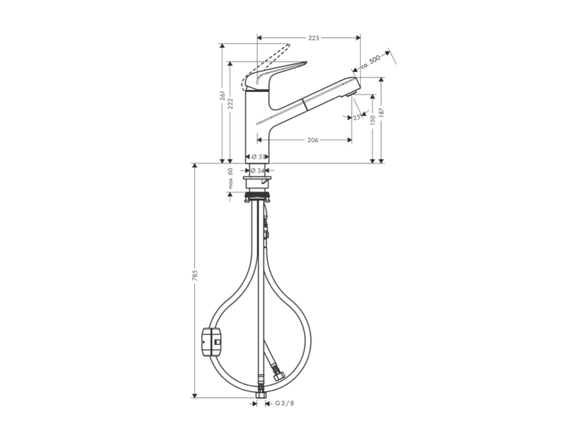 Robinet de cuisine avec douchette HANSGROHE Focus M42 150 aspect acier inox