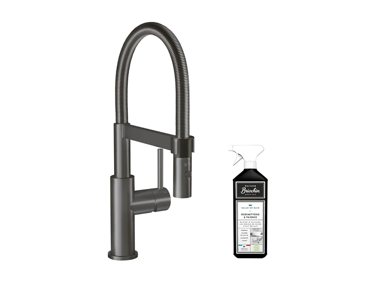 Robinet cuisine VILLEROY ET BOCH Steel expert compact anthracite + nettoyant