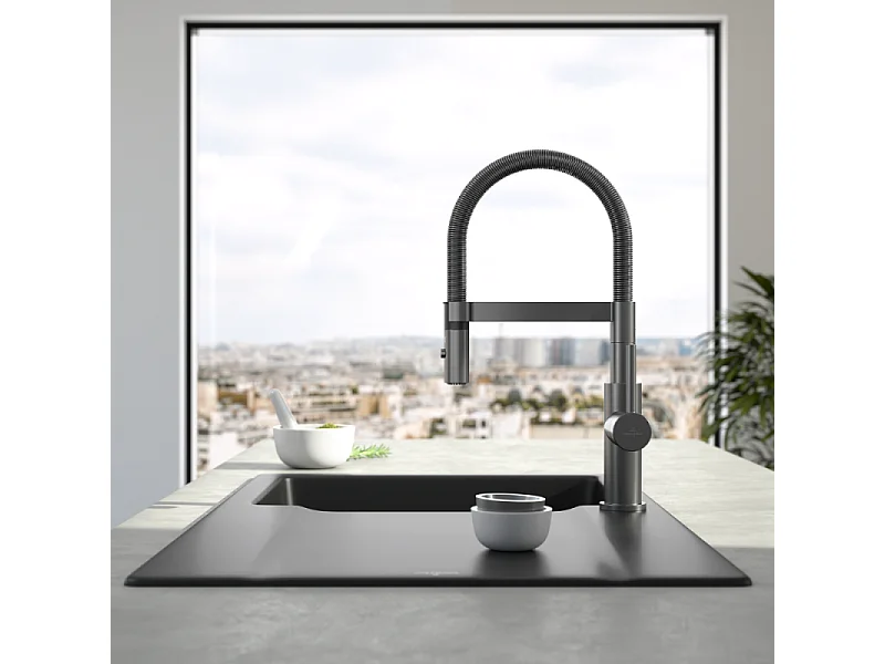 Robinet cuisine VILLEROY ET BOCH Steel expert compact anthracite + nettoyant