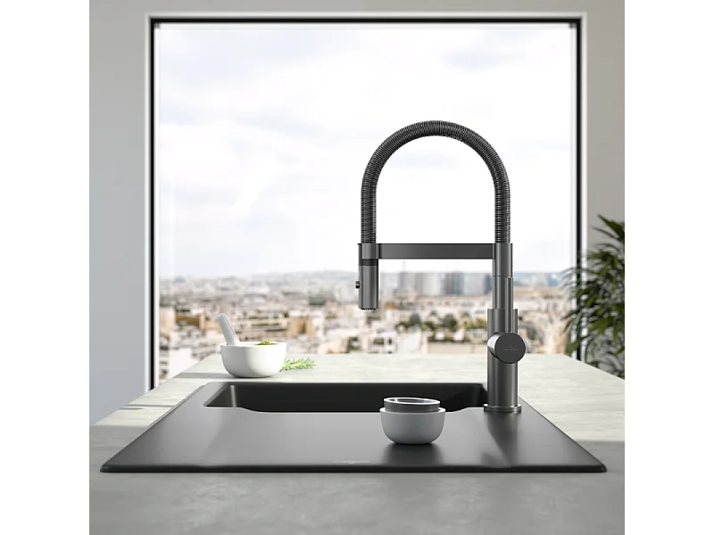 Robinet cuisine VILLEROY ET BOCH Steel expert compact anthracite + nettoyant