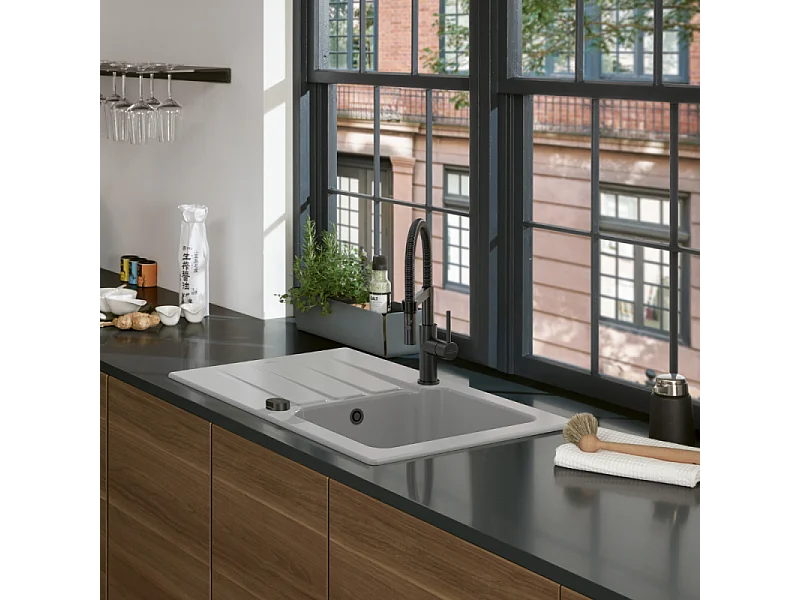 Robinet cuisine VILLEROY ET BOCH Steel expert compact anthracite + nettoyant