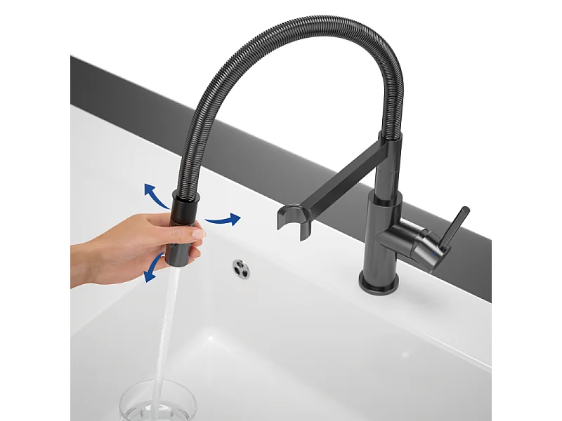 Robinet cuisine VILLEROY ET BOCH Steel expert compact anthracite + nettoyant