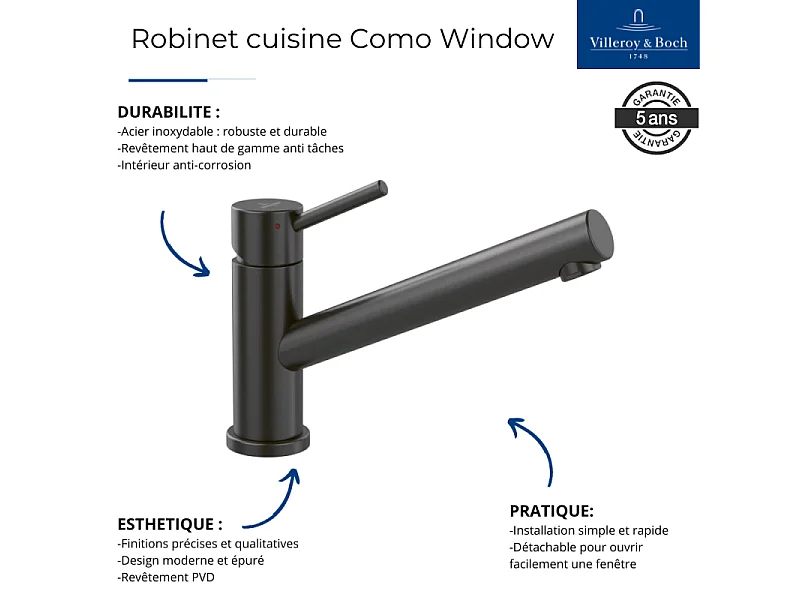 Robinet cuisine rabattable VILLEROY ET BOCH Como window anthracite