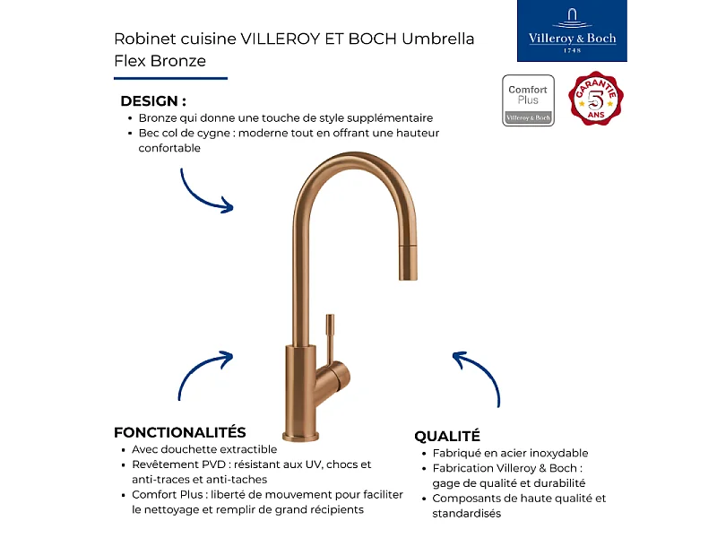 Robinet cuisine VILLEROY ET BOCH Umbrella flex bronze