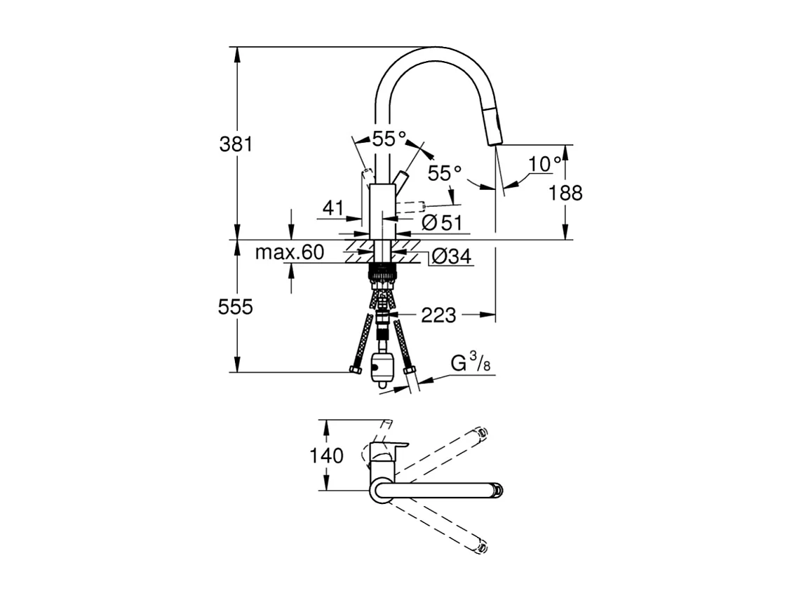 Robinet de cuisine avec douchette GROHE Feel chromé Quickfix + microfibre