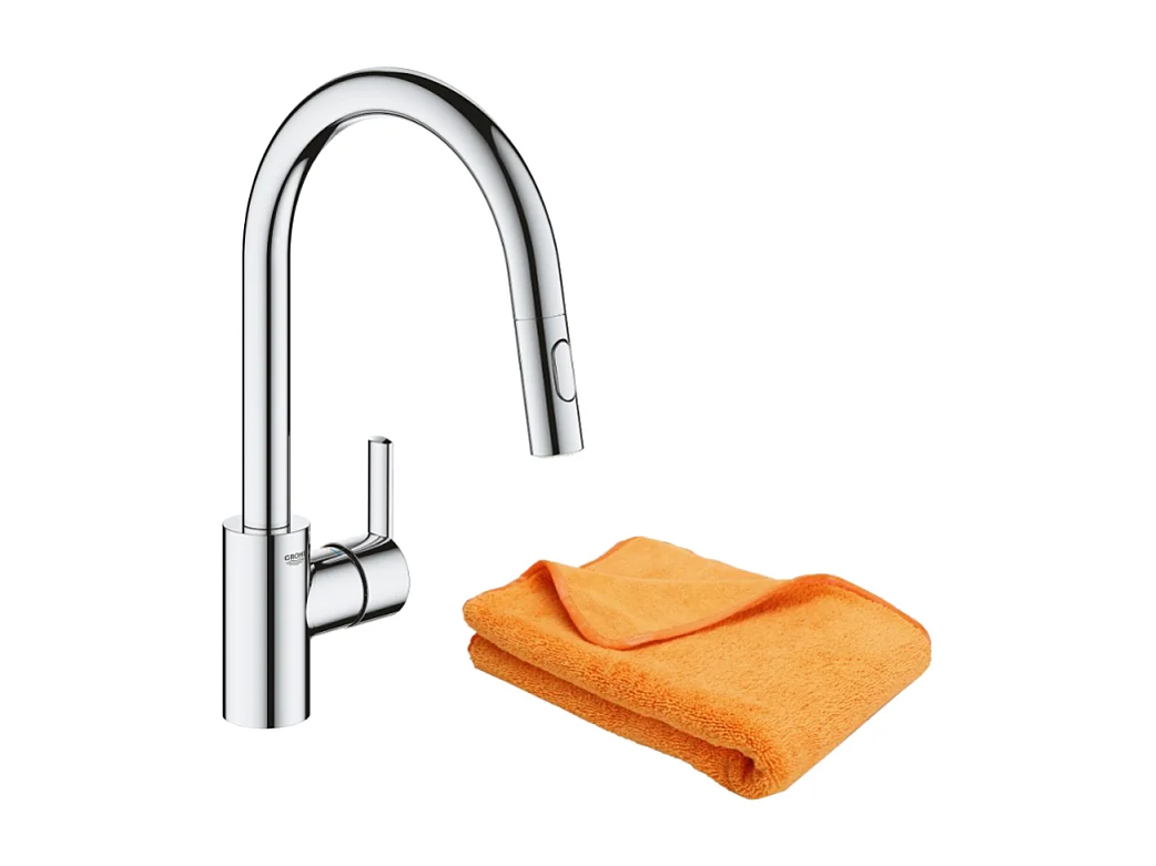 Robinet de cuisine avec douchette GROHE Feel chromé Quickfix + microfibre