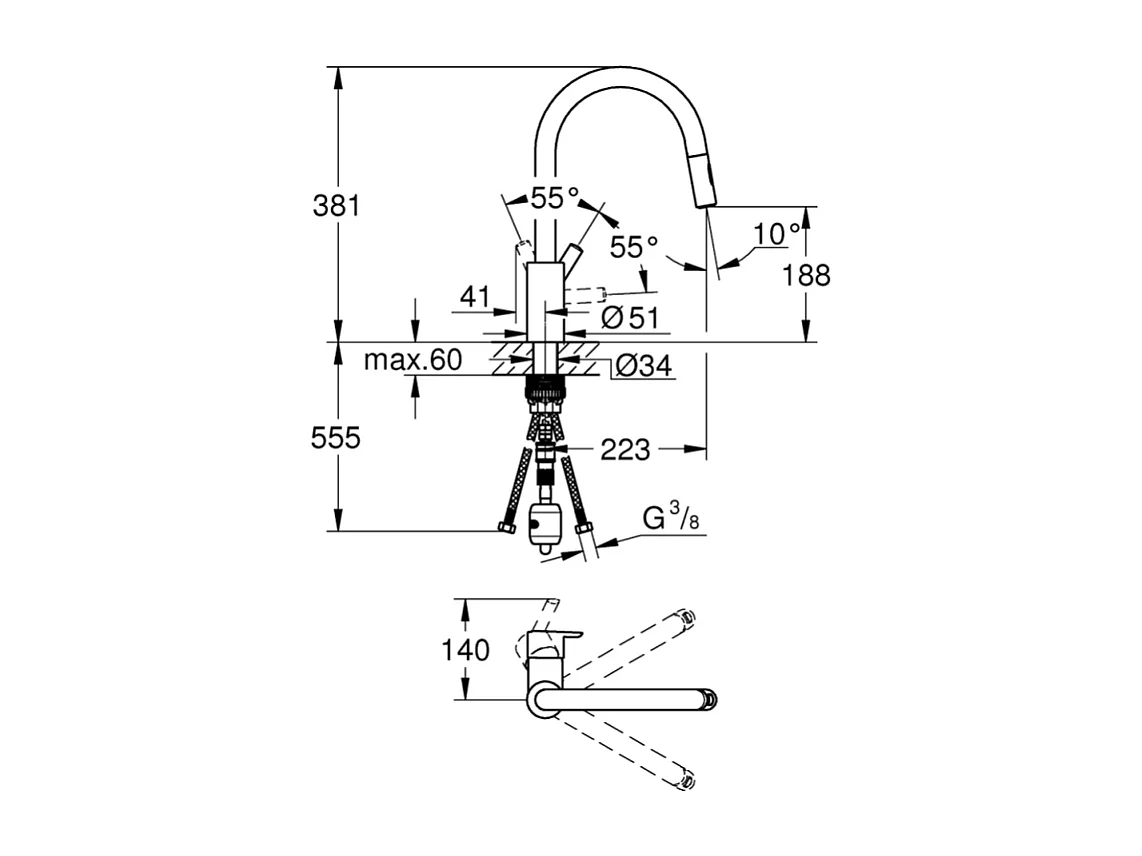 Robinet de cuisine avec douchette GROHE Feel chromé Quickfix + microfibre