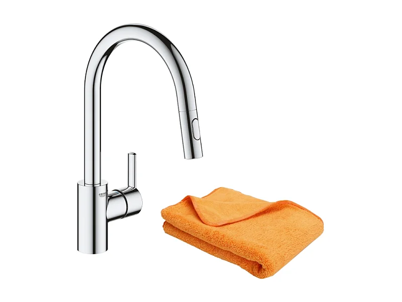 Robinet de cuisine avec douchette GROHE Feel chromé Quickfix + microfibre