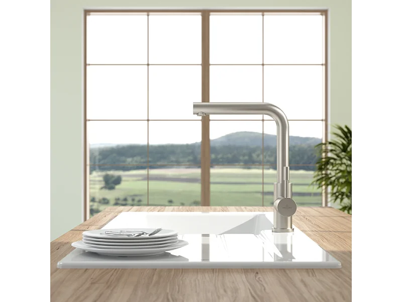 Robinet cuisine VILLEROY ET BOCH Modern Steel acier massif + nettoyant