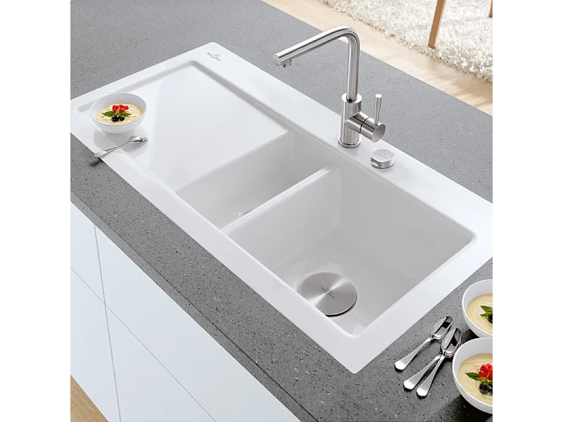 Robinet cuisine VILLEROY ET BOCH Modern Steel acier massif + nettoyant