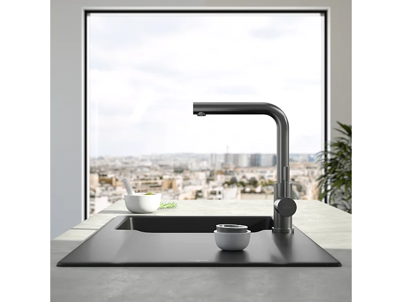 Robinet cuisine VILLEROY ET BOCH Modern Steel anthracite + nettoyant