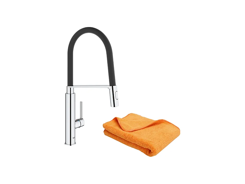 Robinet de cuisine avec douchette GROHE Feel Quickfix chromé + microfibre