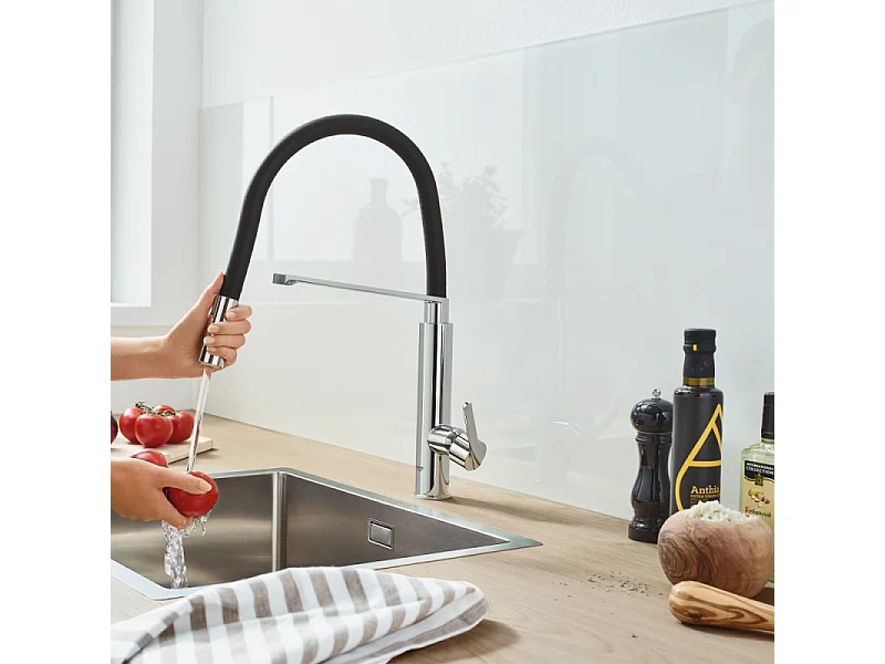 Robinet de cuisine avec douchette GROHE Feel Quickfix chromé + microfibre