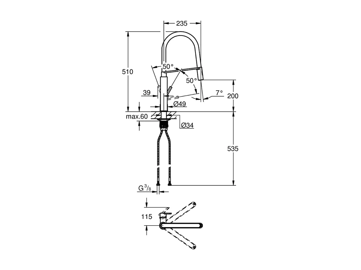 Robinet de cuisine avec douchette GROHE Feel Quickfix chromé + microfibre
