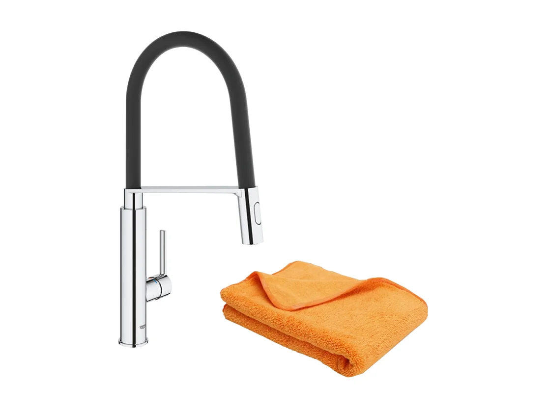 Robinet de cuisine avec douchette GROHE Feel Quickfix chromé + microfibre