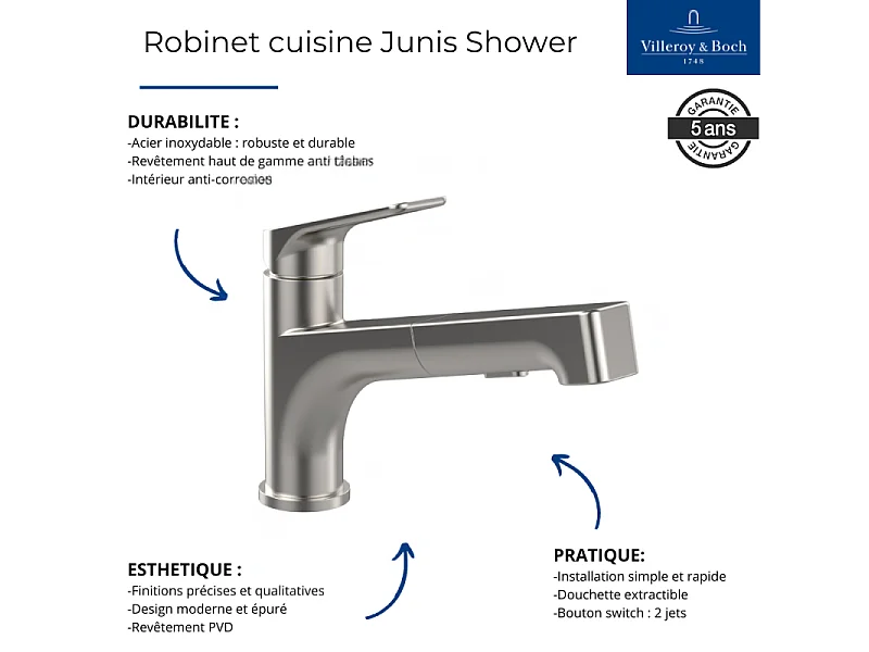 Robinet cuisine VILLEROY ET BOCH Junis Shower