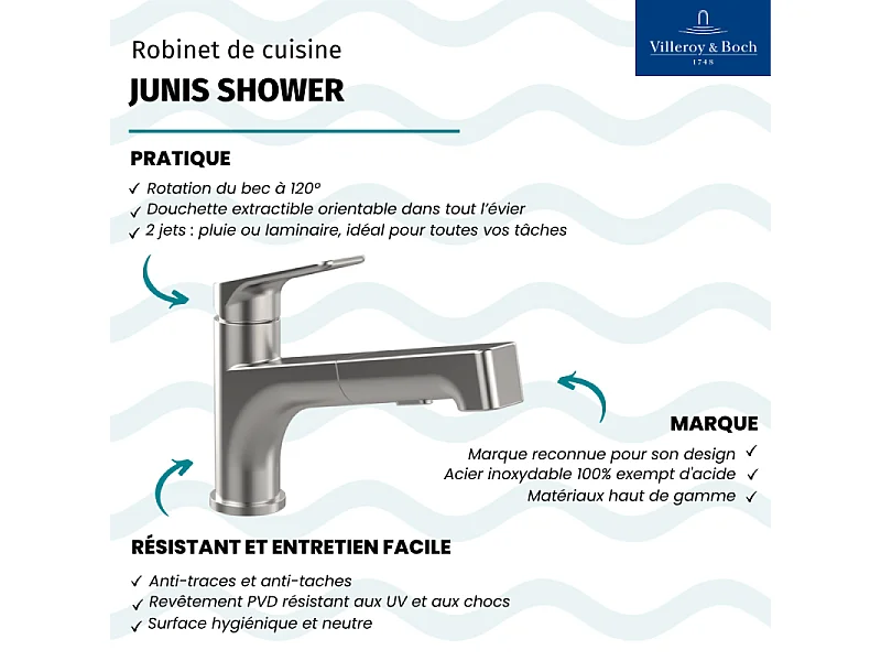 Robinet cuisine VILLEROY ET BOCH Junis Shower chromé