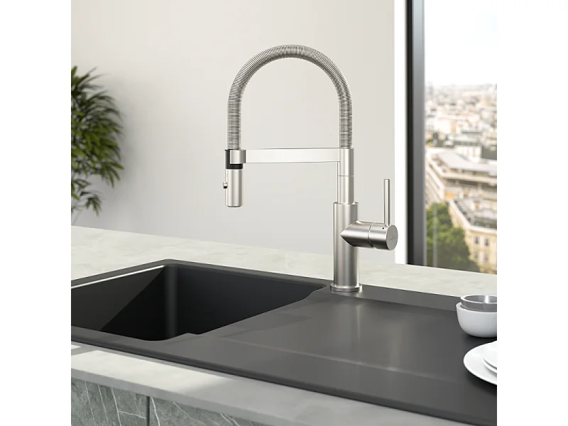 Robinet cuisine VILLEROY ET BOCH Steel expert compact acier massif + nettoyant