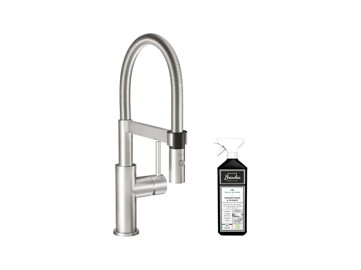Robinet cuisine VILLEROY ET BOCH Steel expert compact acier massif + nettoyant