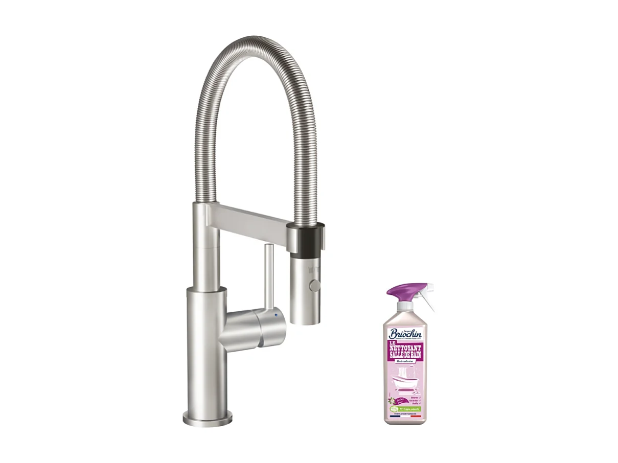 Robinet cuisine VILLEROY ET BOCH Steel expert compact acier massif + nettoyant