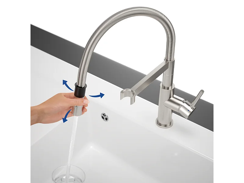 Robinet cuisine VILLEROY ET BOCH Steel expert compact acier massif + nettoyant