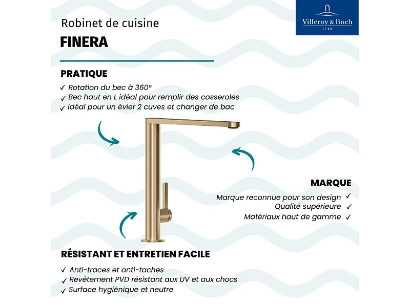 VILLEROY ET BOCH Grifo de cocina Finera oro mate