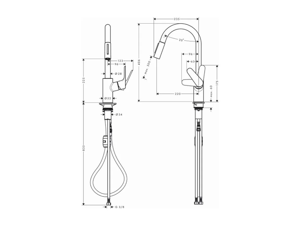 Robinet de cuisine avec douchette HANSGROHE Focus M41 240 2 jets chromé
